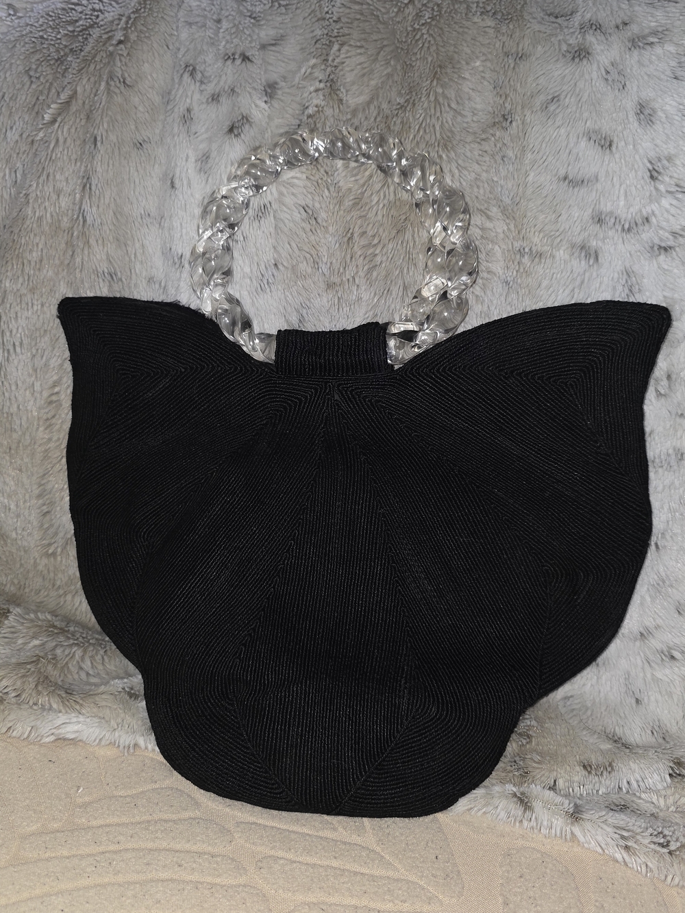 Vintage Black Handbag with Clear Acrylic Handle